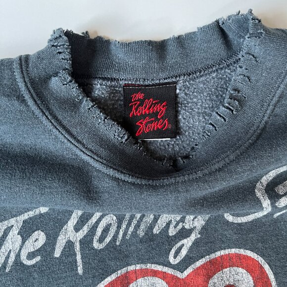 Rolling Stones Tongue Logo Distressed Collar, Sleeve, Bottom Grey Sweatshirt - Picture 4 of 9